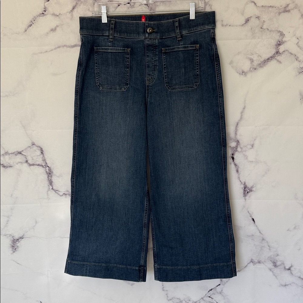 SPANX® Cropped Wide Leg Jeans in Stonewashed Blue Size XL - Picture 4 of 14
